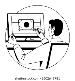 Graphic designer illustration in glyph style 