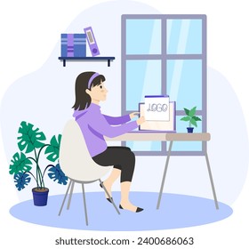 Graphic designer illustration. Web designer modern flat concept for web banner design. Woman creates content to fill site. Vector illustration with isolated people scene