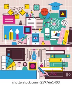 Graphic Designer Illustrator Artist. Vector Illustration of Drawing and Design Art and Creative Concept.