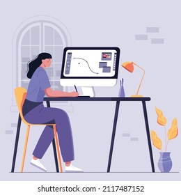 graphic designer and illustrator freelance work from home illustration vector.