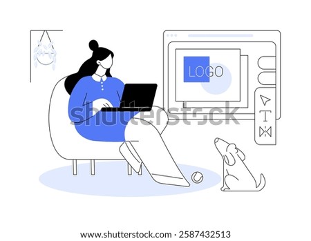 Graphic designer isolated cartoon vector illustrations. Professional graphic designer working from home, create logo using laptop, online business, IT sector, remote work vector cartoon.
