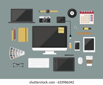  graphic designer items and tools,Flat design style
