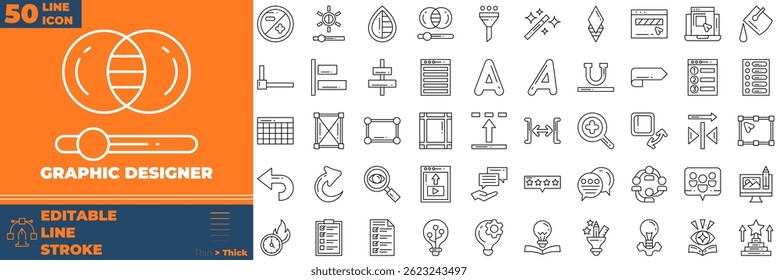 Graphic Designer Line Editable Icons set. Vector illustration in modern thin line style of graphic designer icons: painting, pen, aperture, etc