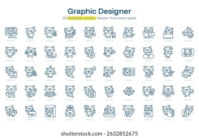 Graphic Designer line icon pack. Graphic Designer Stroke icon set. Editable Stroke icon