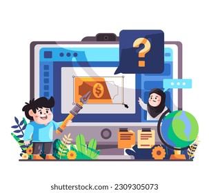 Diseñador gráfico ganar dinero trabajando con amigos de herramientas hablando de software de enseñanza en pantalla de computadora