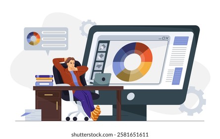 Graphic designer man. Young guy sitting near computer and choose color. Remote worker and freelancer make money on internet. Development of website template. Flat vector illustration