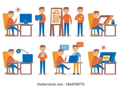 Graphic Designer Profession Characters Set with Vector Illustration.