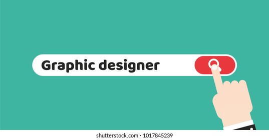 Graphic designer. Search bar vector element design on violet background. Concept search better candidate for open position. We are hiring, hr. Job offer. Wanted employee, staff. Recruitment.