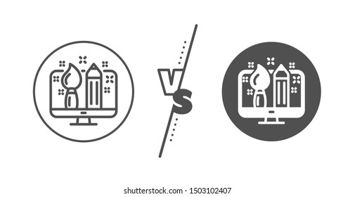 Graphic designer sign. Versus concept. Creative design line icon. Brush and pencil symbol. Line vs classic creative design icon. Vector