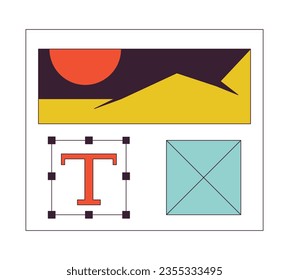 Graphic designer software flat line color isolated vector object. Add text, color palette. Editable clip art image on white background. Simple outline cartoon spot illustration for web design