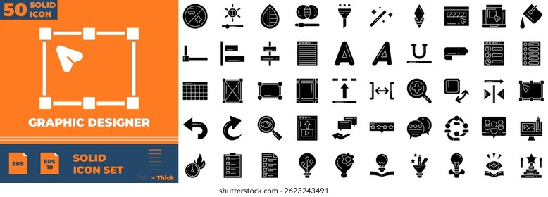 Graphic Designer Solid Editable Icons set. Vector illustration in modern thin solid style of graphic designer icons: painting, pen, aperture, etc