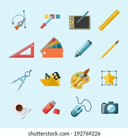 Graphic Designer Studio Tools Creative Process Set Isolated Vector Illustration