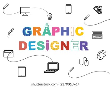 Graphic designer typography design with icons.