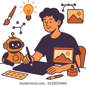 Graphic Designer Vector Illustration on White Background.