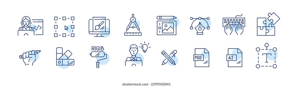 Graphic designer and website builder jobs. Coding, drawing, color picking. Pixel perfect, editable stroke line icons set