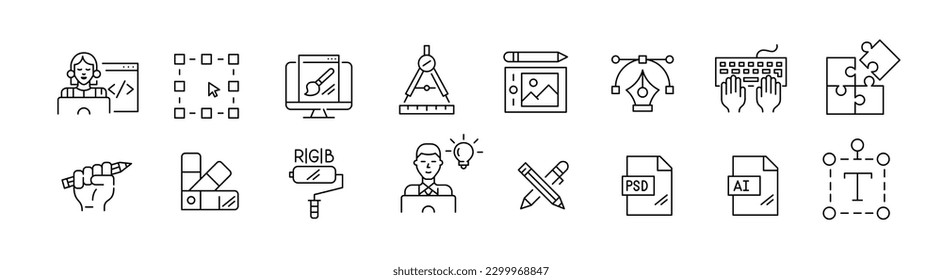 Graphic designer and website builder jobs. Coding, drawing, color picking. Pixel perfect, editable stroke icons set