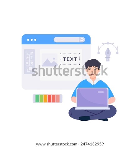 Graphic designer work on desk vector illustration.