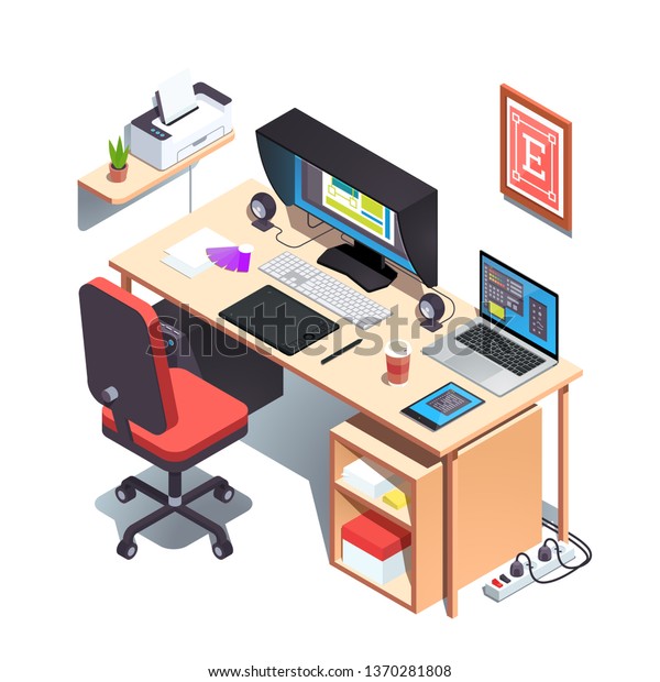 Graphic Designer Working Desk Opened Creative Stock Vector