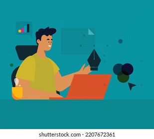 Graphic Designer working with different illustrator tools. 