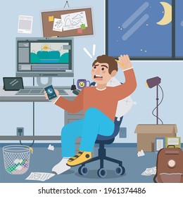 Graphic designer working late on a deadline proyect.