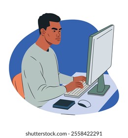 Graphic designer working on a computer, flat style illustration 

