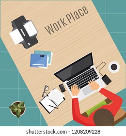 Graphic designer workplace, Flat Vector Illustration, Top view of workplace 