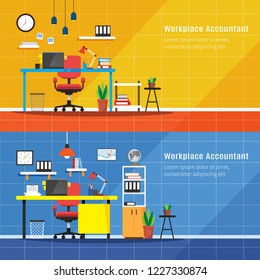 Graphic designer workplace, Flat Vector Illustration, Top view of workplace 