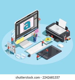Diseño vectorial del área de trabajo del Diseñador gráfico 