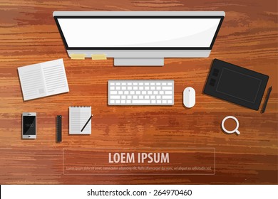 Graphic designers desk top view,Vector EPS10.