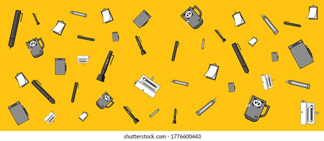 Graphic designers toolkit and stationary pattern flat vector background 