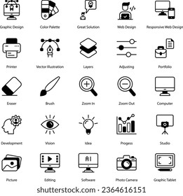 Iconos de diseño gráfico conjunto ilustración de material vectorial