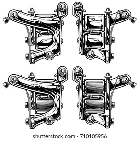 Graphic detailed black and white tattoo machine vector set. Vol. 6