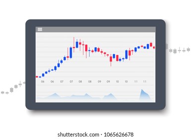 Graphic diagram and cryptocurrency on tablet. Trading design concept. Vector illustration. Flat design.