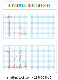 Graphic dictation. Draw dinosaurs with lines. Worksheet for kids