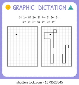 Graphic dictation. Giraffe. Kindergarten educational game for kids. Preschool worksheet for practicing motor skills. Working pages for children. Vector illustration
