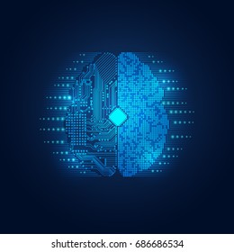 Graphic Of Digital Brain Combined With Electronic Board In Technology Look; Abstract Futuristic Health Care; Concept Of Artificial Intelligence