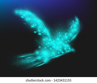 Graphic Digital Eagle flying connection technology concept.
 Abstract polygonal eagle in motion for freedom business concept.