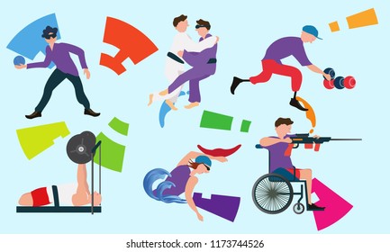 Graphic Of Disabled Athletes Sport Symbol Competition Flat Vector Illustration 
2018 Player.Logo Emblem vector For Banner Flyer Brochure. Para sport celebration game party 3rd on Asia.
