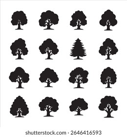 A graphic display featuring multiple distinct construction equipment shapes rendered in solid black.