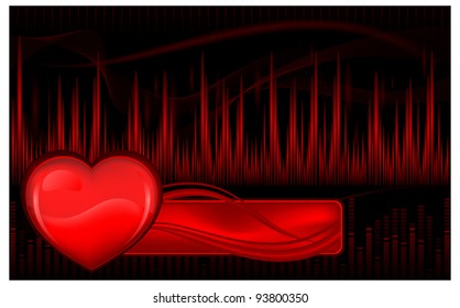 Graphic display with pulse waves and heart, vector illustration