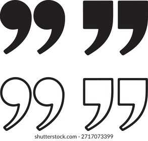 A graphic displaying two pairs of quotation marks, one filled and one outlined.