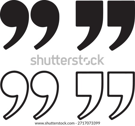 A graphic displaying two pairs of quotation marks, one filled and one outlined.