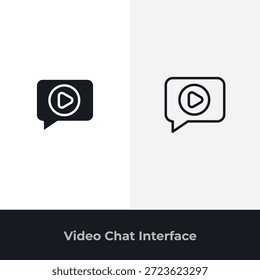 A graphic displaying two variations of a video chat interface icon, featuring a speech bubble with a play symbol, representing communication and multimedia.