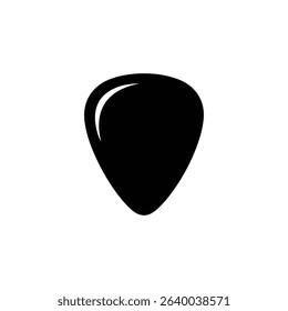 Graphic displays a solid black guitar pick with rounded edges. A subtle white reflection adds depth, isolated against a crisp, white background illustration.