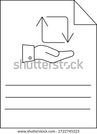 Graphic of a document depicting handholding a circular updown arrow next to lines