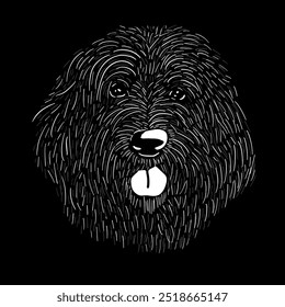 Graphic dog head on black background. Graphic design on a t-shirt. hand drawing. Not AI, Vector illustration