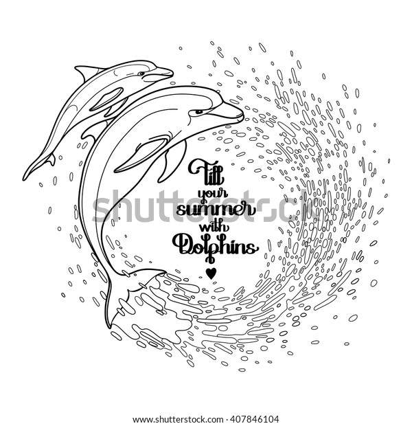 graphic dolphins circle water splashes summer stock vector