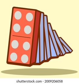 Graphic Of Dominoes Falling. Vectorized Design Of Dominoes Falling In A Row Sequence, Red And Blue Dominoes.