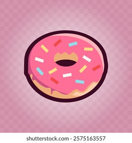 Graphic donut with pink glaze. Donut icon. Donut sticker. Vector illustration EPS10