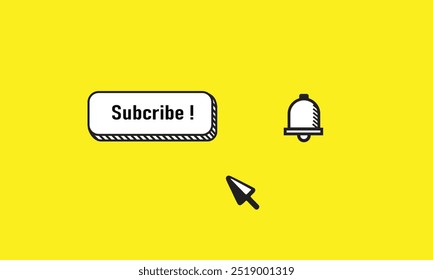 Graphic Doodle Art Vector Illustration of Subscribe Button and Notification Bell Icon. Suitable for vlog assets.